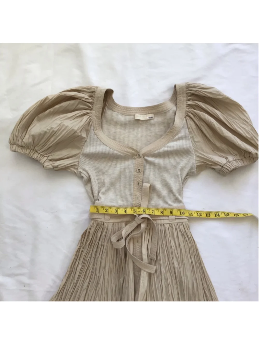 Ulla Johnson Women Elegant Beige Pleated Romper with Puff Sleeves Size 4 - Picture 12 of 15